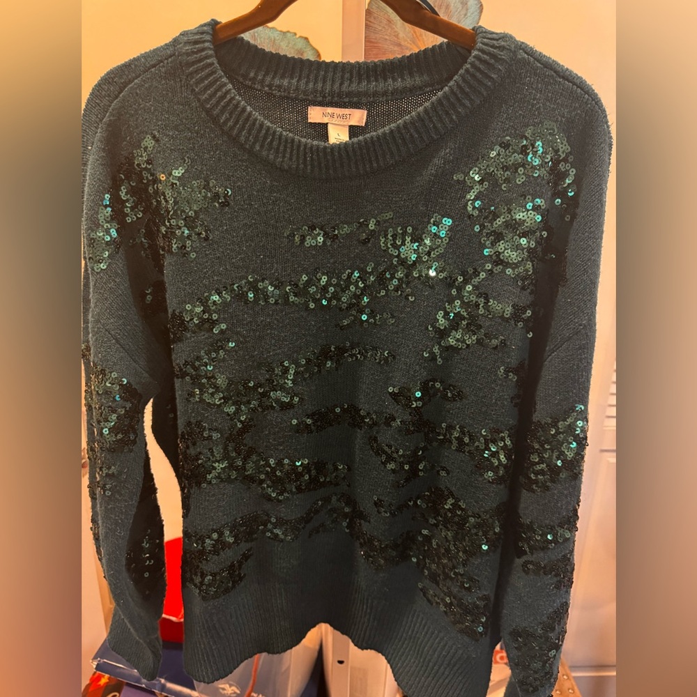 NWT Nine West Dark Teal Sequin Sweater